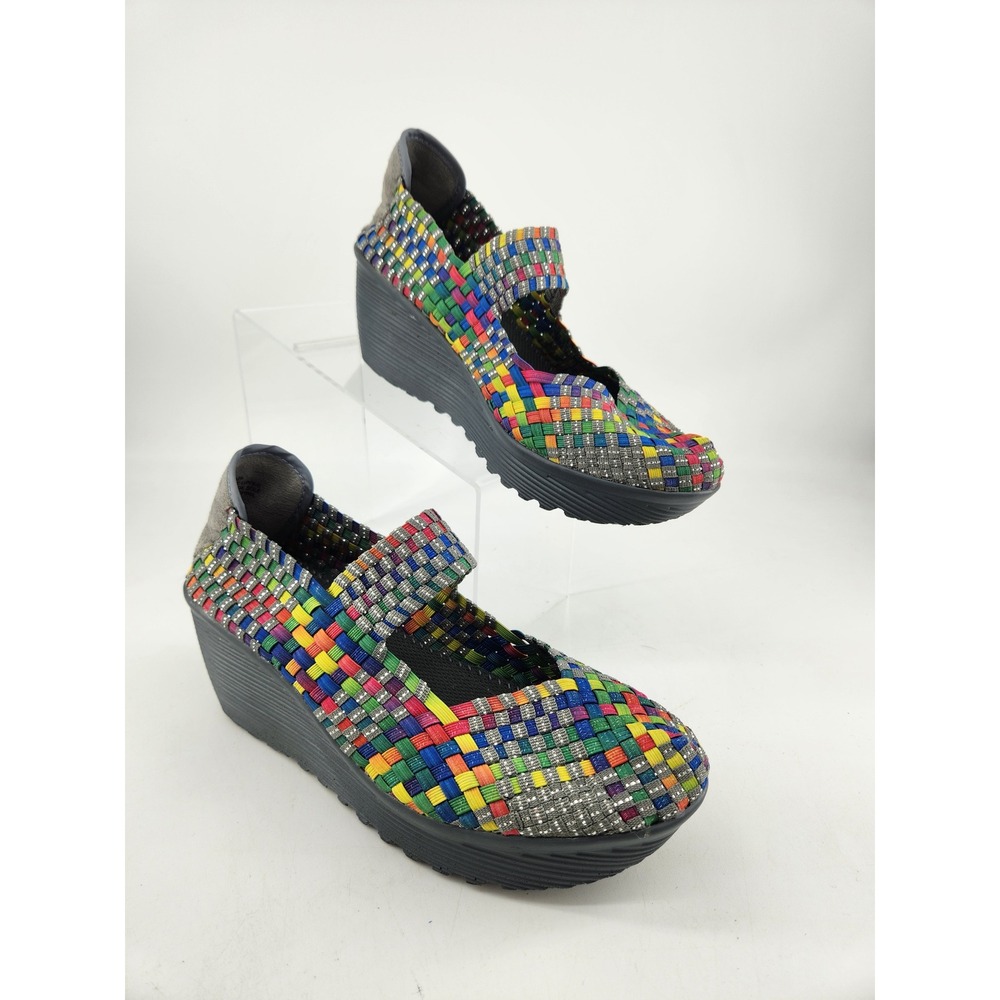 St Johns Bay Wedge Heels Womens 9‎ Multicolor Good Woven Mary Jane 024-2029